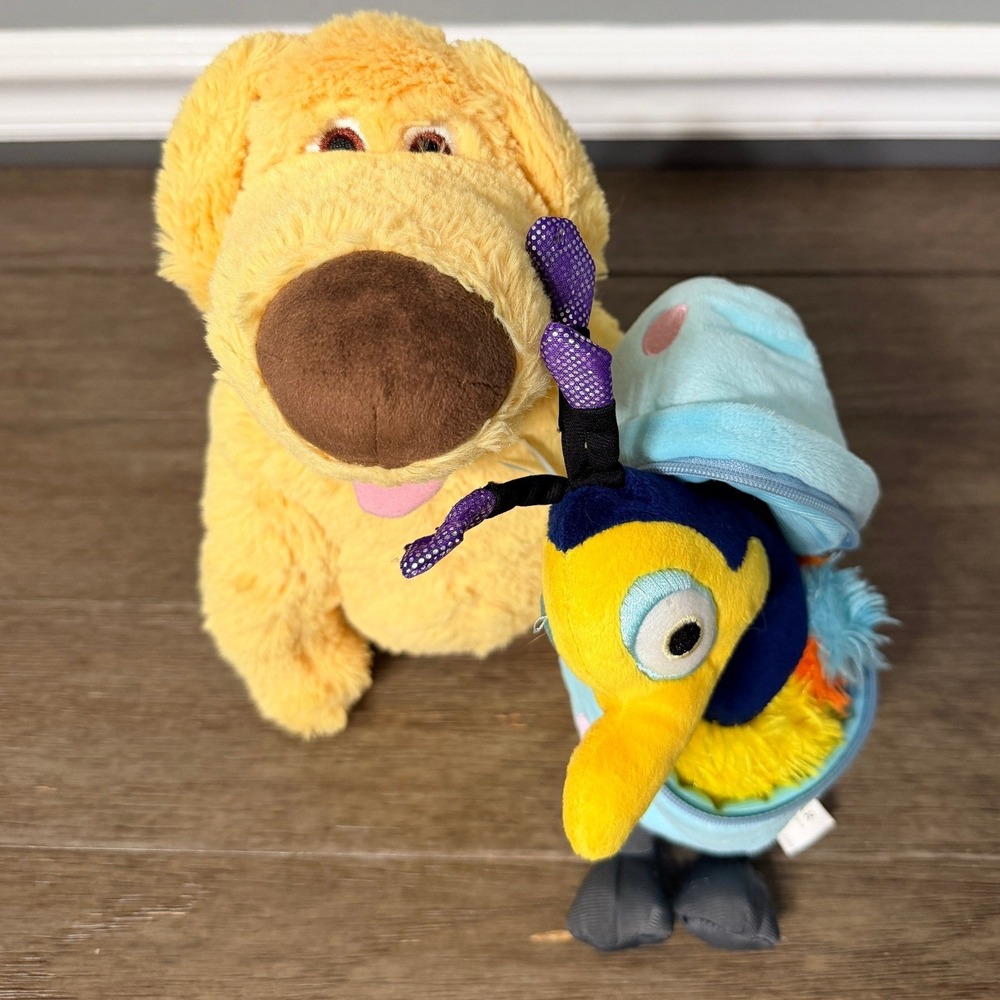 Disney Pixar Up Dug the Dog and Kevin in Bag Plush Stuffed Animal Set Snap Toys
